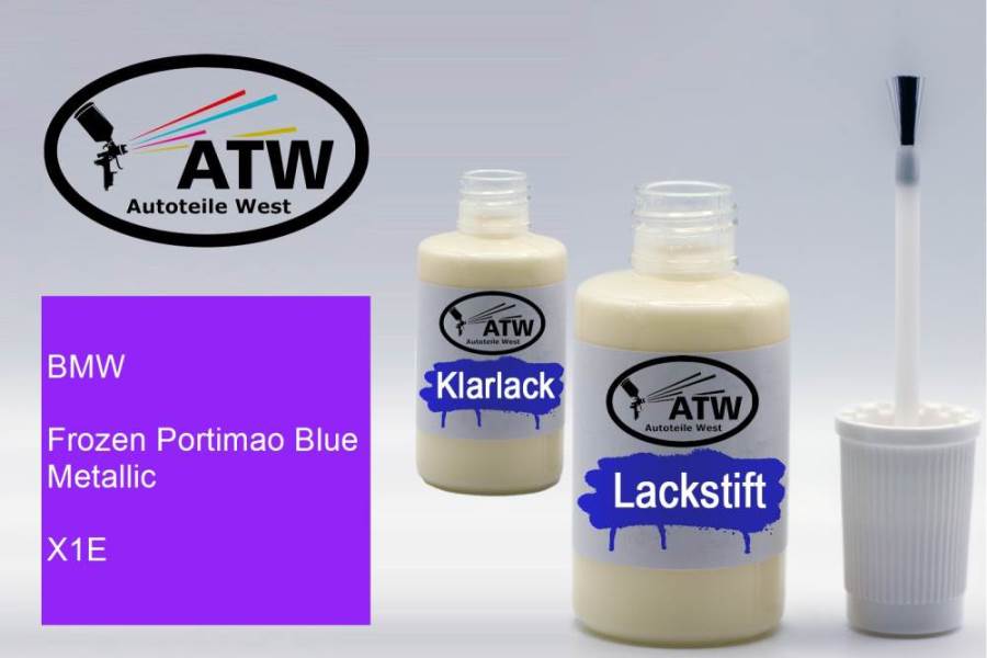 BMW, Frozen Portimao Blue Metallic, X1E: 20ml Lackstift + 20ml Klarlack - Set, von ATW Autoteile West.